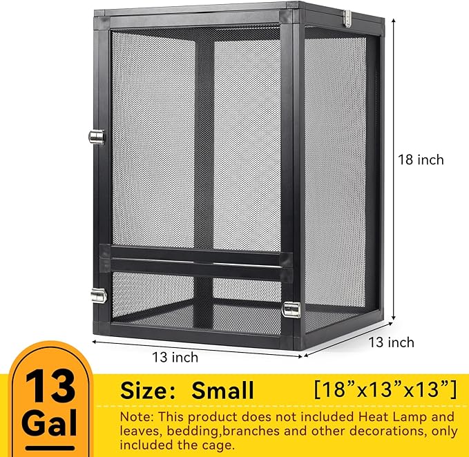 RunDuck 13 Gallon 360° Panoramic Foldable Reptile Terrarium Kit: Crested Gecko Tank and Reptile Cage for Superior Ventilation, Easy Feeding, Sturdiness, and Simple Assembly (Black, 18"x13"x13")