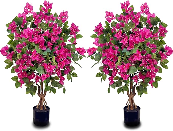 3FT Artificial Bougainvillea Tree,Fake Plants Fake Flowers,Silk Floral Plant in Black Pot,Faux Tree UV Resistant for Spring Decor Living Room,Porch, Garden, Indoor&Outdoor 2-Pack