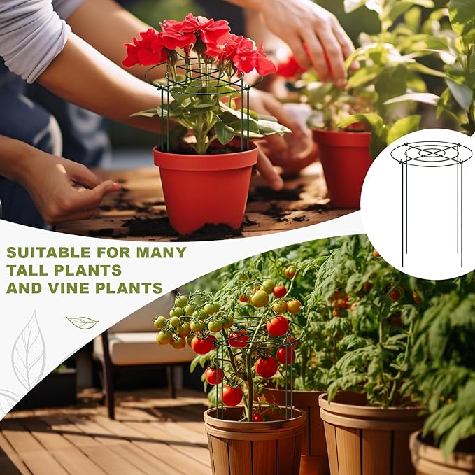 Geelin 15 Pack Peony Cages and Supports 12'' Dx 24'' H Grow Through Metal Plant Supports Frame Rings Hoops for Outdoor Plants Peony Flowers Tomato Rose(Green)