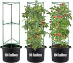 ANPHSIN 3 Sets Tomato Cages with 10 Gallon Grow Bags - 48" Stable Plant Garden Planter, Flowers Vegetable Trellis Pots for Tomato Vertical Climbing Plants Vines
