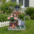 Animal Outdoor Statue Planter Solar Light Welcome Garden Sculpture Resin Flower Pot Decorative Porch Patio Yard Lawn Entryway Figurine with LED Lamp Rustic Plant Holder Ornament Courtyard (C)