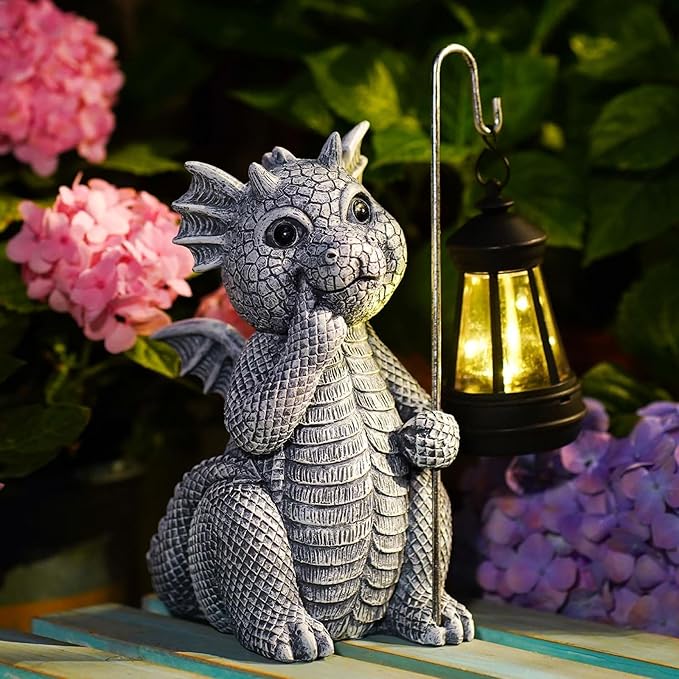 Qeeman Solar Dragon Garden Decor Statues: Patio Porch Balcony Yard Art Lawn Ornaments Outdoor Outside Decorations - Birthday Gifts for Mom Grandma Women