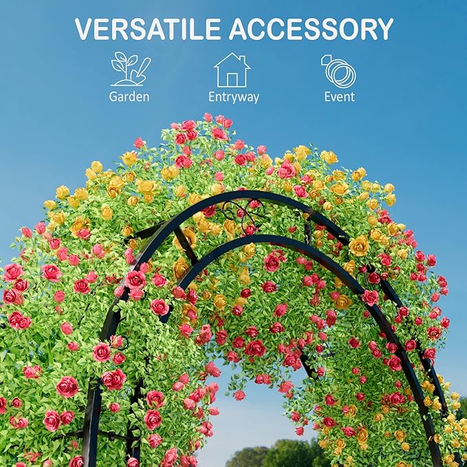 Arbuxzuy 88in Steel Garden Arch Arbor Trellis for Climbing Plants Outdoor,Yard,Garden,Climbing Plants 7ft Decorative Wire Lattice,Outdoor Wedding Arch(Black)