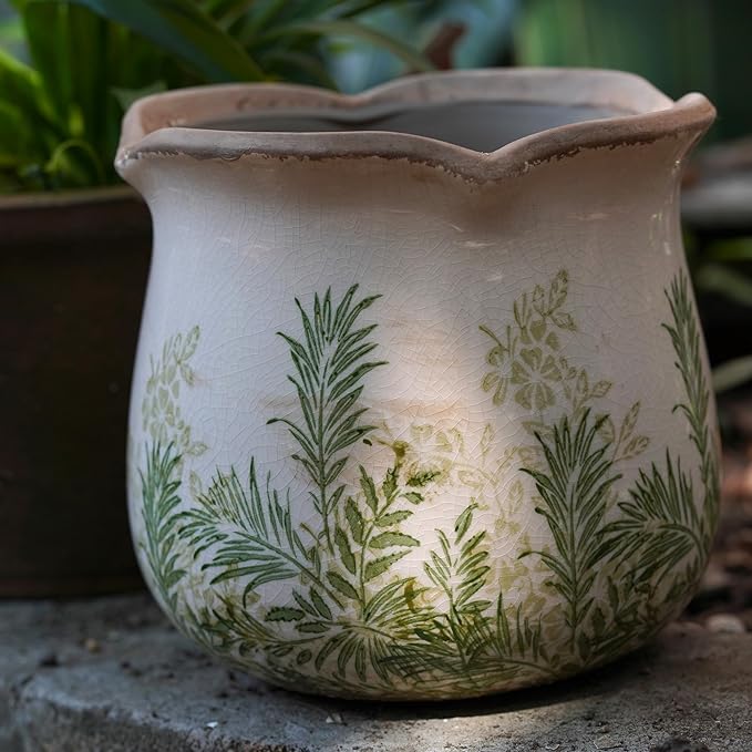 Dosayes Rustic Ceramic Planter, 6 Inch Tuscan Vintage Flower Pot with Drainage, Farmhouse Garden Pot for Indoor Plants, Kitchen & Garden Tuscan Decor, Plant Lover Gift (Grass Green)