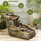 Sunlinua 23.62" L Outdoor Water Fountain with 3 Tiers Cascading Realistic Tree Trunk Waterfall Fountains with LED Lights Outdoor Water Fountain for Garden Patio Backyard Porch Home Decor