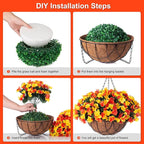 INXUGAO Artificial Hanging Flowers with 12" Basket for Outdoor Decor, Fake Hydrangea UV Resistant Arrangements in Pot Planter Decor for Spring Summer Porch Garden Yard(OrangeYellow)