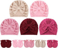 BQUBO Baby Turban Hats and Mittens Set Newborn Infant Hospital Hats Caps with Bows for Baby Boys Girls 0-12 Months