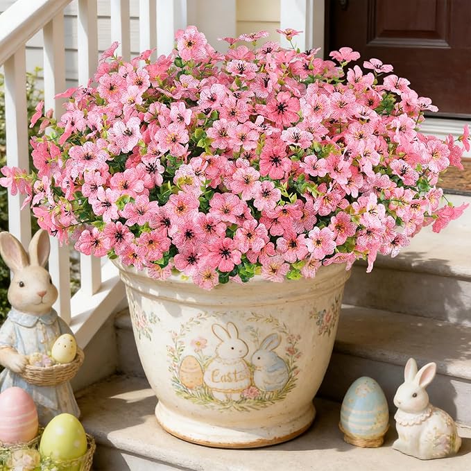16PCS Fake Flowers for Outdoors, Realistic Fake Artificial Flowers for Outside, No Fade Faux Eucalyptus Plants for Outdoor Planter, Window Box, Hanging Basket - Porch Patio Garden Decor