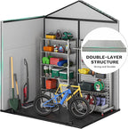 DWVO Outdoor Storage Shed 6x4.4 FT Plastic Garden Tool Shed with 2 Windows, Double-Wall Outside Shed for Lawn Mower, Garden Tool for Backyard, Lawn, Patio