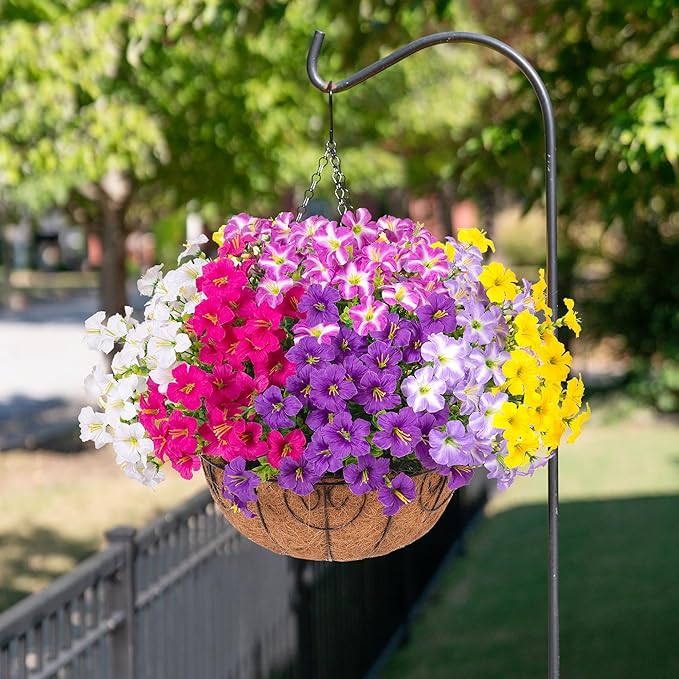 Artificial Flowers for Outdoors Fake Plants Outside Decoration, 20 Bundles Silk Petunia with Eucalyptus UV Resistant Realistic Faux Flowers for Outdoor Planters Garden Balcony Yard Porch Patio, Mix