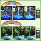 Yzert Remote Solar Fountain Adjust Spray Height with Fantastic Colorful Lights, 2026 6W Solar Bird Bath with 4000 mAh Battery, Solar Water Fountain Pump for Outdoor, Garden Decor, Pond, Pool (54LEDs)