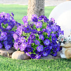 Waipfaru Set of 2 Artificial Boxwood Topiary with Colorful Flowers, 23" UV Resistant Fake Bushes Faux Outdoor Plants, Artificial Shrubs with Ground Spike for Outdoor Garden Front Porch(Purple)