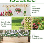 Giantex Set of 2 Raised Garden Bed with Sided Trellis & Hanging Roof, Wood Planter Box, Freestanding Garden Planter Raised Bed for Flowers Herbs Climbing Vines 44”x14”x45” (L x W x H)