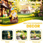 twinbling Birthday Gifts from Daughter Son - 13" Garden Solar Spring Gnomes Statues Outdoor Spring Decor with LED Lighted Bee and Flowers Funny Garden Sculpture for Patio Yard Lawn Decorations Gifts