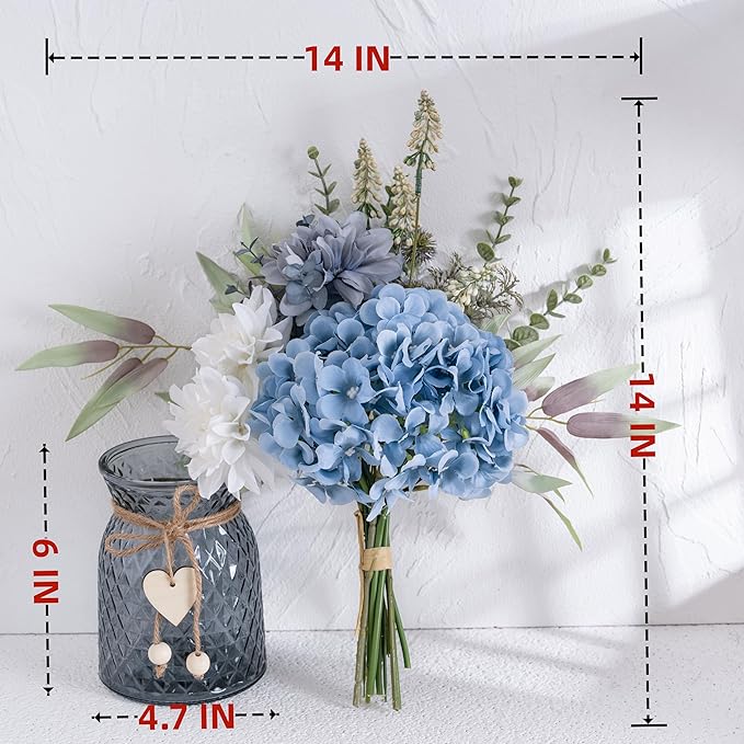 LUEUR Fake Flowers with Vase, Hydrangea Artificial Flowers in Vase Faux Flowers Arrangement Suitable for Home Kitchen Living Room Fall Spring Decor Office Decoration, Centerpiece Table Decorations