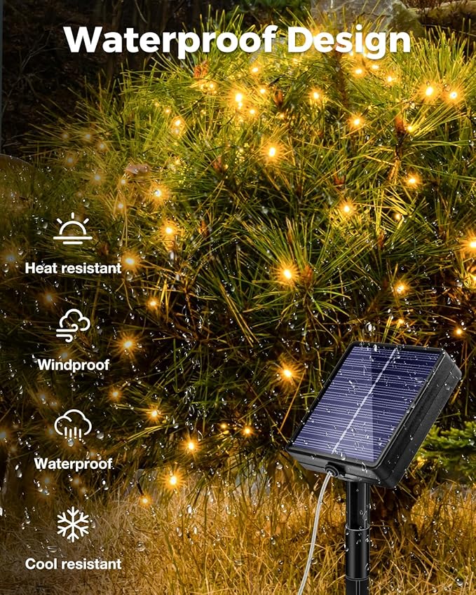 btfarm 2 Pack Solar String Lights Outdoor - Total 66FT 200LED Solar Fairy Lights Outside Waterproof 8 Modes, Copper Wire Solar Powered Twinkle Light for Garden Tree Christmas Wedding Party,Warm White
