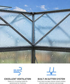 12x12 FT T-Shape Greenhouses, Polycarbonate Green House with UV Protection, Heavy Duty Greenhouse with Windproof Aluminum Frame, Roof Vent & Quick-Install Design for Backyard or Garden Use