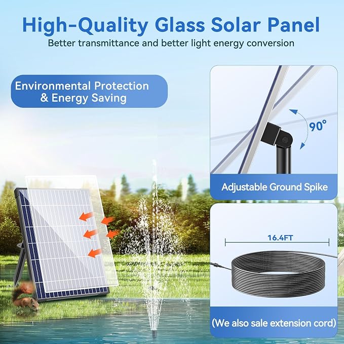POPOSOAP Solar Water Pump, 12W Solar Fountain Pump 160GPH Flow Adjustable Solar Powered Pond Pump with Dry-Run Protection for Fish Pond, Wildlife Garden, Ponds, Waterfall, Hydroponics P112L