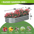 Foxlang 8x4x1ft(2 Pack) Galvanized Oval Raised Garden Bed,Outdoor Planter Box Metal Patio Kit Planting Bed for Vegetables Flowers Herb,Silver