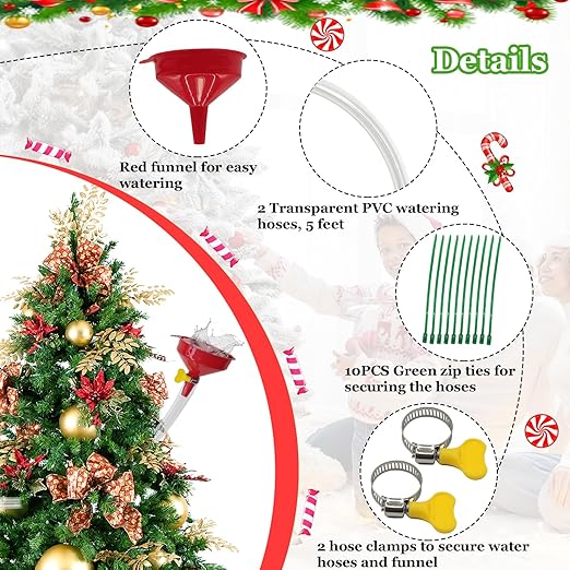 2 Sets Christmas Tree Watering Funnel, Reusable Christmas Tree Watering System with 5 Feet Hose and Funnel Convenient Xmas Tree Watering Device Plant Watering Tool for Indoor Outdoor Plants
