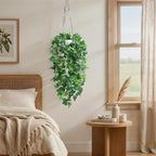 DREAMLOOM Fake Hanging Plants with Pot, Artificial Ivy Hanging Plants with Macrame Hanger for Indoor Decor, Fake Hanging Vines Faux Greenery for Home Kitchen Office