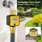 FANHAO Water Flow Meter with Brass Inlet Metal Thread, Measure Gallon/Liter Consumption and Flow Rate, High Accuracy & IPX6 Waterproof for Outdoor Garden Hose Watering, RV Water Tank Filling