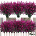 Outdoor Artificial Plant UV Resistant Fake Stems Plants, Faux Plastic Greenery for Indoor Outside Hanging Plants Garden Porch Window Box Home Wedding Farmhouse Outdoor Decorations for Patio(Fuchsia)
