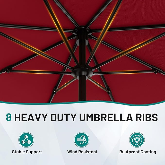 AreShark 9 FT Patio Umbrella for Outdoor, Outdoor Table Umbrella with Push Button Tilt and Crank, Outdoor Patio Umbrellas with 8 Sturdy Ribs for Market, Garden, Pool (Burgundy)