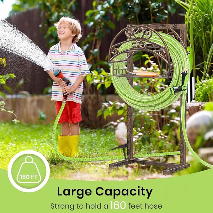 TomCare Garden Hose Holder Upgraded Water Hose Holder Heavy Duty 4 Spikes Hose Hanger Holds 160 Feet Hoses Stable Freestanding Hose Storage Organizer for Outside Yard