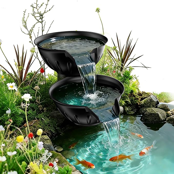 POPOSOAP Spillway Bowl and Basin Fountain Kit, Spillway Bowl Fountain with Pond Pump for Formal Waterfall Spillways, Water Gardens Basin Kit For Indoor/Outdoor DIY Water Feature Pond Garden-P721
