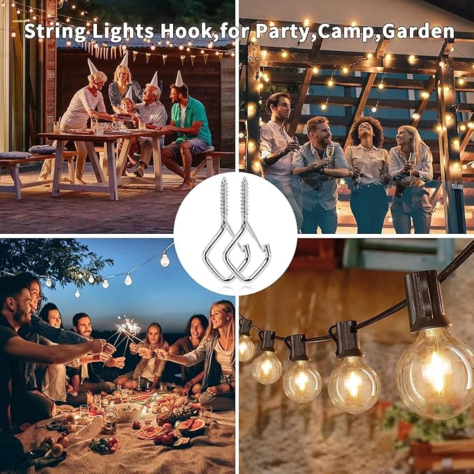 12 PCS Q-Hanger Hooks for String Lights, Ceiling Hangers for Plants Wind Chimes, Christmas Decorations Outdoor Hooks Silver