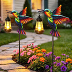 2 Pack Solar Lights Outdoor Waterproof Hummingbird Decorative, 31in Metal Hummingbird Garden Stakes with Solar Lanterns for Yard Art Outside Patio Porch Lawn, Gifts for Women Mom Grandma Mother's Day