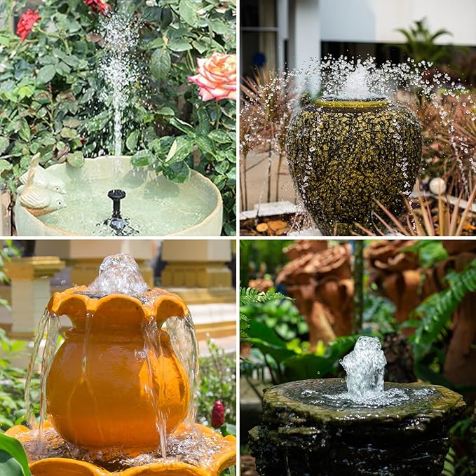 AISITIN 2.5W Solar Fountain Pump, DIY Outdoor Solar Water Fountain with 6 Nozzles and 4ft Water Pipe, Solar Powered Pump for Bird Bath, Ponds, Garden and Fish Tank Garden, Pond