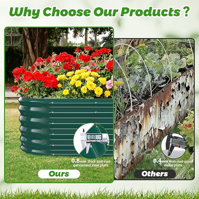 YSEJOMP 17" Tall Outdoor Garden Raised Garden Bed Kits,5ft X 2ft Oval,0.8MM Thick Metal Raised Planter Bed/Ground Planter Box for Variety of Flowers,Herbs,Vegetables (Dark Green, 60X24X16.5 Inches)
