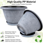 Fodetyff 8 Inch Flower Pots Planters for Indoor Outdoor Plants, 4 Pack Plastic Small Plant Pots with Drainage Hole & Tray, Modern Decorative Garden Pot with Saucer, Plant Container for House