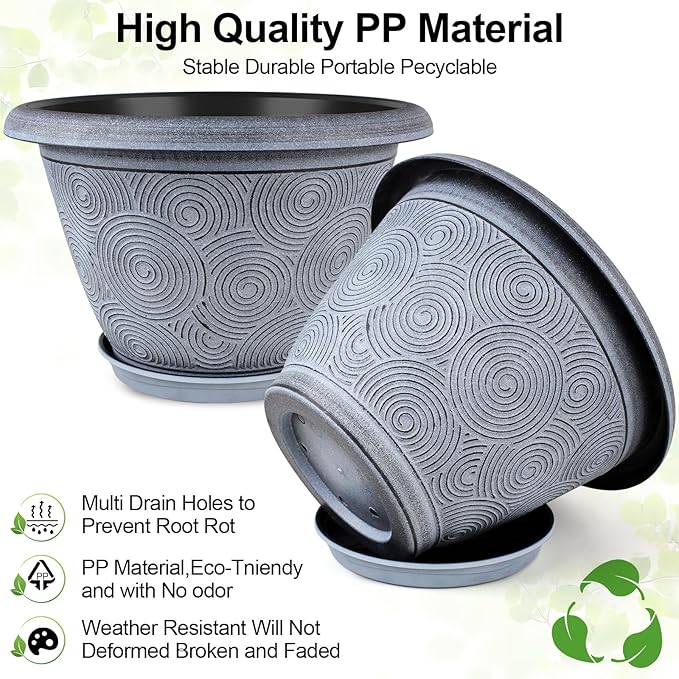 Fodetyff 6 Inch Flower Pots Planters for Indoor Outdoor Plants, 6 Pack Plastic Small Plant Pots with Drainage Hole & Tray, Modern Decorative Garden Pot with Saucer, Plant Container for House