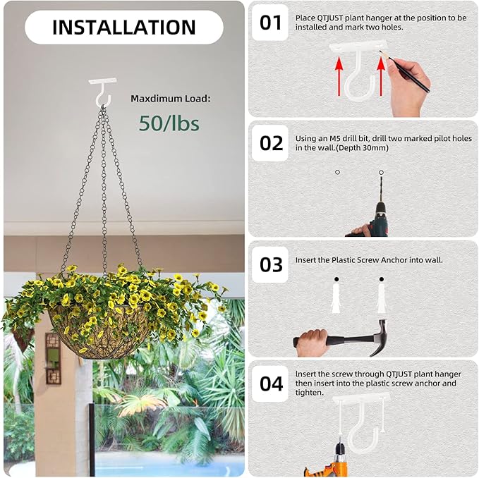 Ceiling Hooks for Hanging Plants 4pack 2.5inch Wall Mount Plant Hooks Meatl Plant Hanger Indoor for Hanging Lanterns, Bird Feeder, Flower Basket, Home Decor Indoor & Outdoor (White)