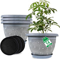 Fodetyff 14 Inch Large Planter Pot for Plants Indoor Outdoor, 4 Pack Plastic Flower Pots with Drainage Hole & Tray, Modern Decorative Garden Pot with Saucer, Plant Container for House