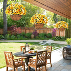 Ouddy Decor Artificial Hanging Flowers with Basket, Fake Silk Hanging Flowers in Coconut Lining Basket Faux Hanging Plants for Outdoor Indoor Spring Garden Porch Home Decor, Yellow