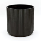Amazon Basics Fluted Ceramic Round Planter with Drainage Hole, Indoor Outdoor Flower Pot, 8-inch, Black