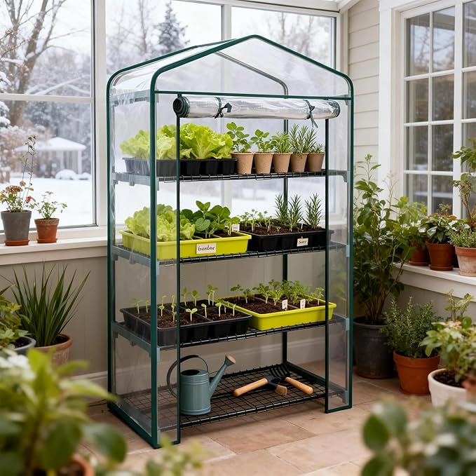 Worth Garden 50% Extra Wide Mini Greenhouse 4 Tier Portable Plant Green House 40in Wide -Sturdy Gardening Shelves with PVC Cover - Indoor & Outdoor Wheatgrass Growing - 19″x40″x63″