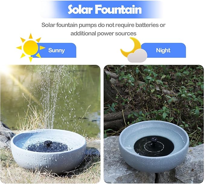 Solar Bird Bath,11.2" Solar Fountain birdbaths for Outdoors,Bird Bath Bubbler,for Garden Patio Terrace Decoration
