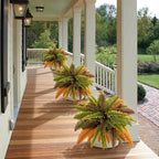 35” Artificial Boston Fern Bush Plant, 2 Faux Ferns for Outdoors Large, Fake Ferns Realistic Artificial Plants with 39 Fronds for Garden Porch Patio Home Office Living Room Decor Yellow
