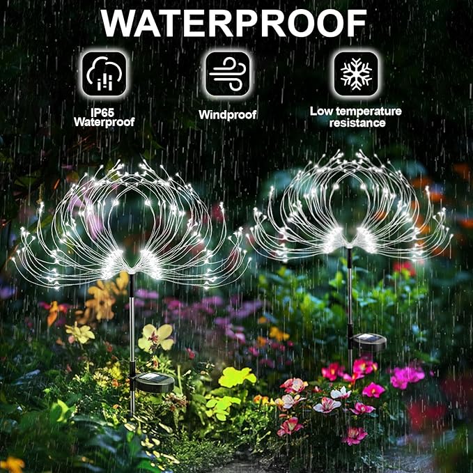 Anordsem Solar Garden Lights Outdoor: Flexible Copper Wire 120 LED Firework White 2 Pack - Waterproof DIY Decorations for Yard Pathway Patio - Gardening Gifts for Women Gardeners Homeowners