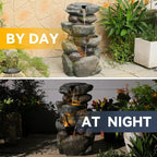 Sunlinua 28.6" H Outdoor Water Fountain with 4 Tiers Cascading Realistic Rock Waterfall Fountains with LED Lights Outdoor Water Fountain for Garden Patio Backyard Porch Home Decor