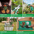 Gardening Tools 10 Pack Heavy Duty Rust-Proof Garden Tool Set with Organizer Tote Bag,Sturdy Repotting Mat,Gardening Gifts for Women Mom(Green)