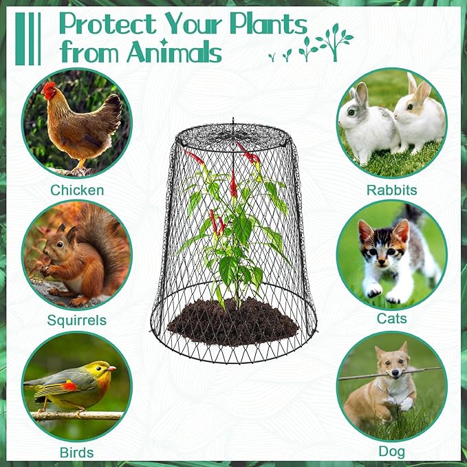 6 Packs 13.4"x12" Garden Cloches for Plants, Plant Protectors from Animals,Plant Cages for Outdoor Plants,Plant Covers from Animals,Chicken Wire Cloche with Stakes+Labels+Gloves for Protect Plants