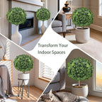 Artificial Boxwood Topiary Ball Trees, Set of 2 UV Resistant Fake Evergreen Shrubs Bushes Plants with Ground Spike, 18" Fake Plants for Outdoor Indoor Front Porch Garden