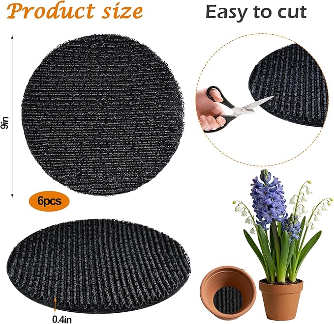 6Pcs 9inch Round Pot Mesh Drainage Discs Double Layer Plant Pot Hole Insert Pads Cutable Bonsai Pot Bottom Grid Mat Mesh Reusable for Indoor Outdoor Potted Plant Prevent Soil Loss Keep Roots Healthy