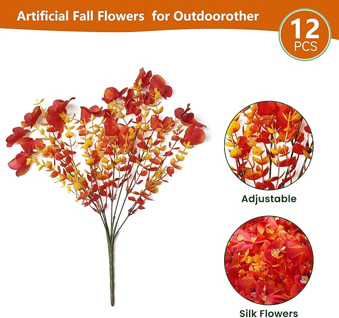 Artificial Flowers for Outdoor, UV Resistant Fake Silk Pansies Flowers, Realistic Faux Plants for Outside Indoor Porch Patio Window Box Planter Home Decor (12, Orange)